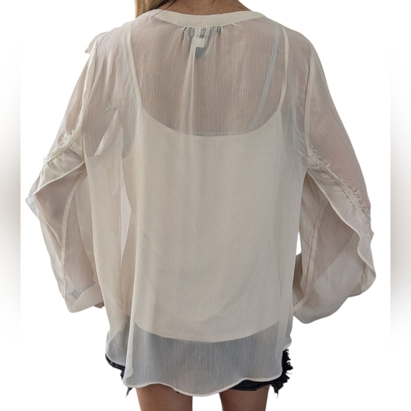 Simply Vera Vera Wang Sheer Lace Fairycore Ruffle Top Whimsical Blouse Size L - Picture 2 of 8